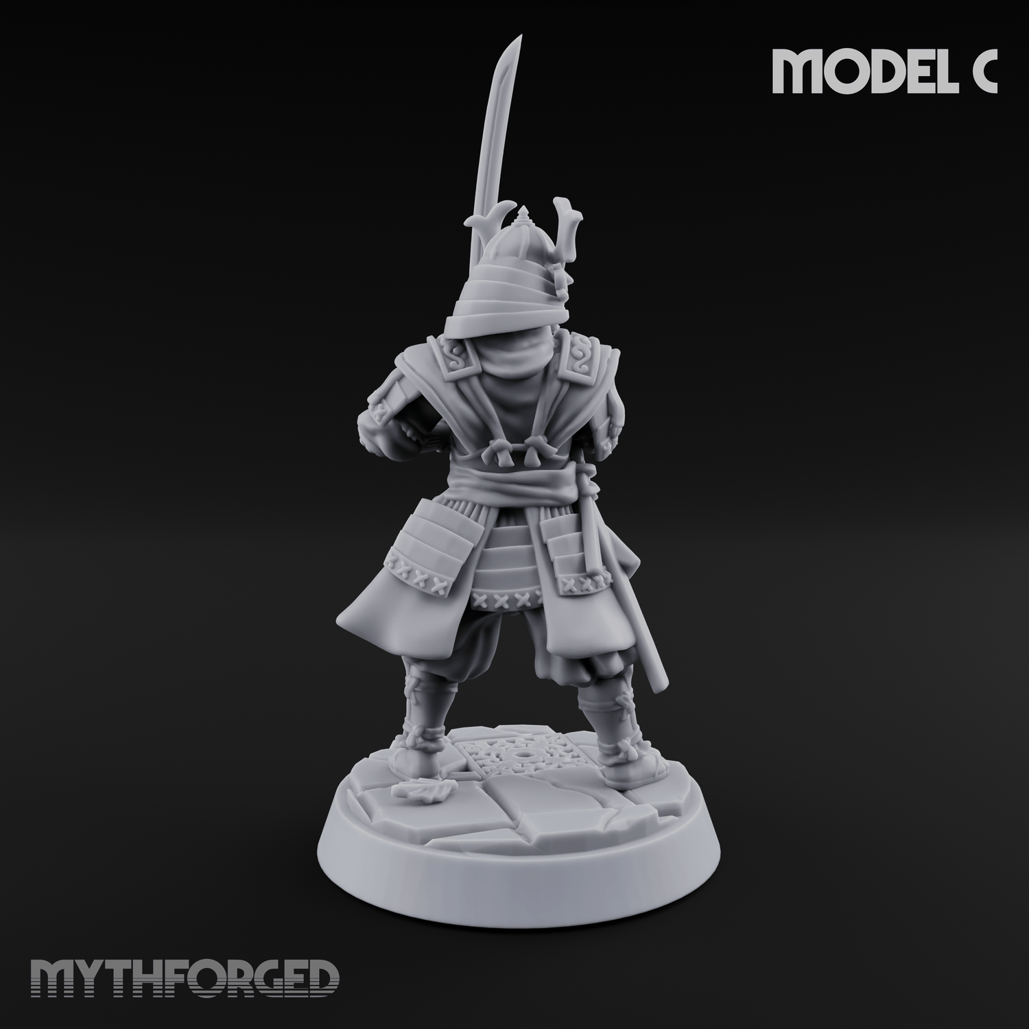 Stern Horned Samurai C Miniature for Dungeons and Dragons, Pathfinder or other TTRPGs