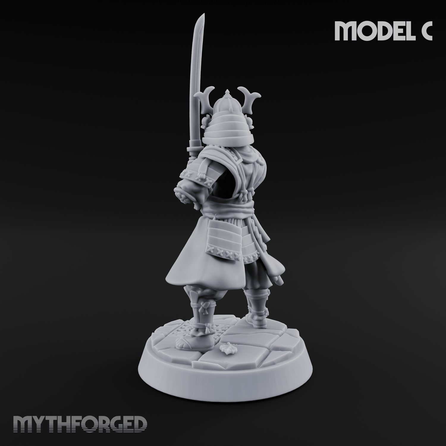 Stern Horned Samurai C Miniature for Dungeons and Dragons, Pathfinder or other TTRPGs