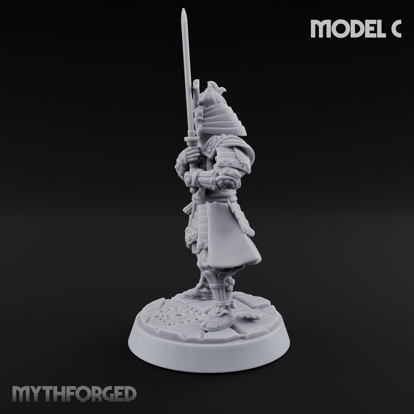 Stern Horned Samurai C Miniature for Dungeons and Dragons, Pathfinder or other TTRPGs