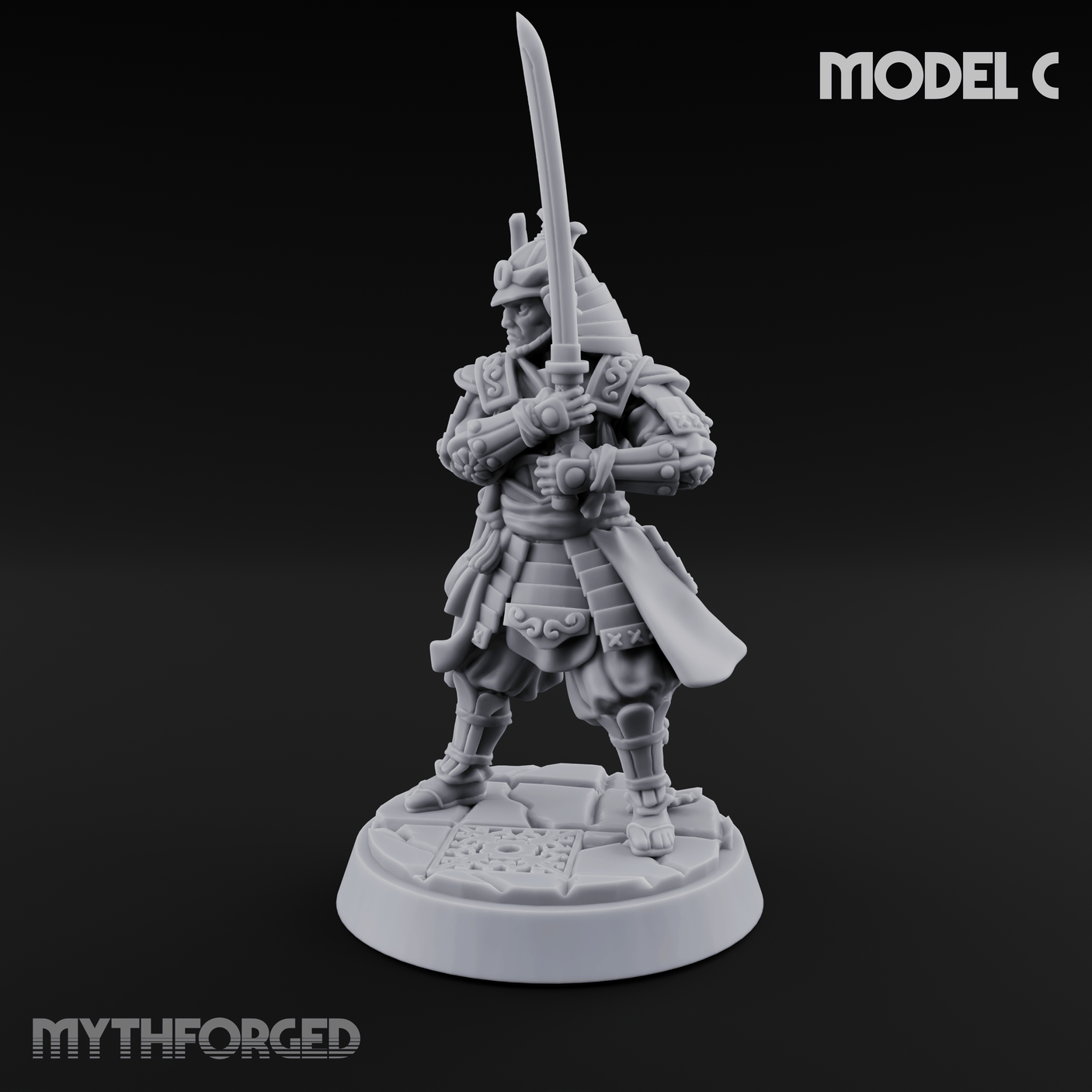 Stern Horned Samurai C Miniature for Dungeons and Dragons, Pathfinder or other TTRPGs