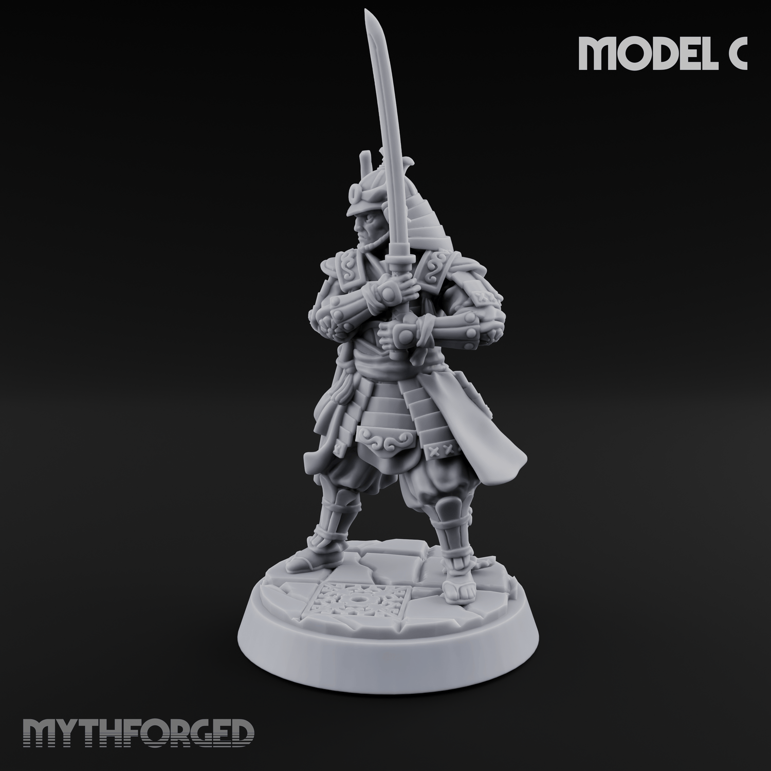 Stern Horned Samurai C Miniature for Dungeons and Dragons, Pathfinder or other TTRPGs