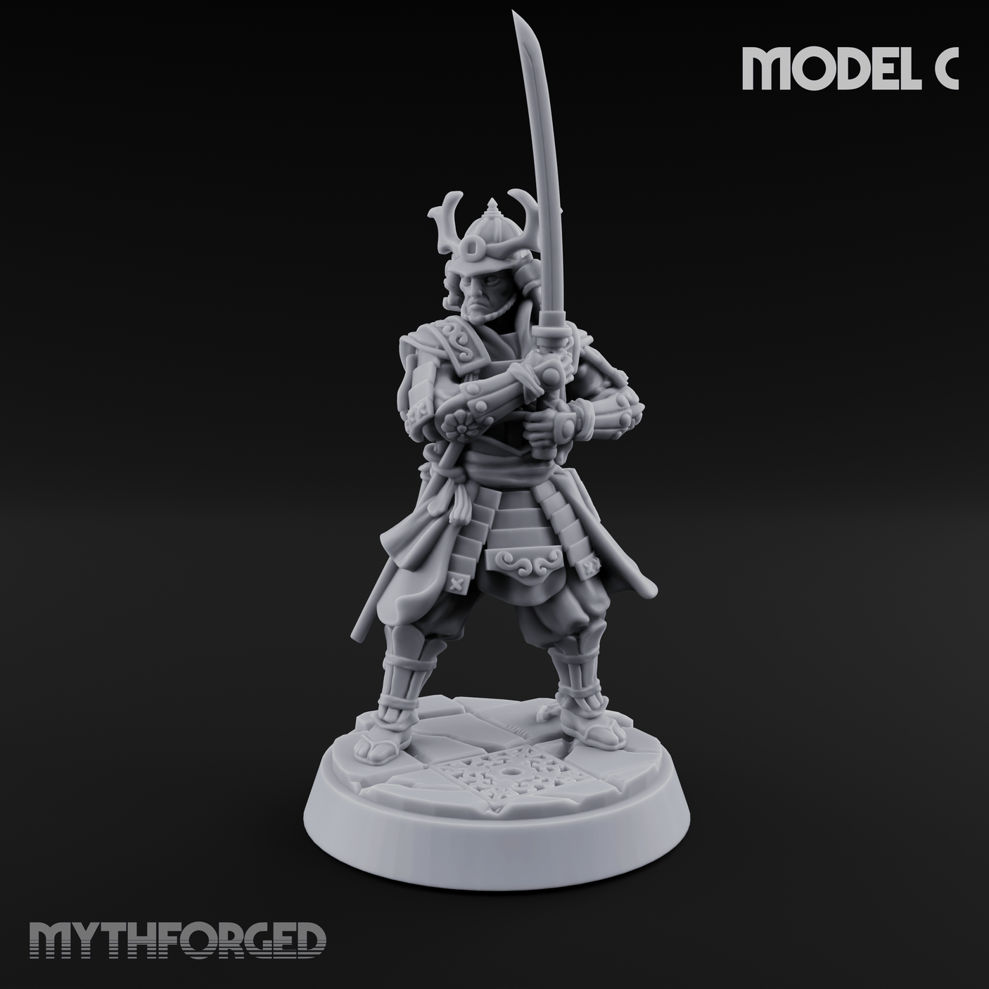 Stern Horned Samurai C Miniature for Dungeons and Dragons, Pathfinder or other TTRPGs