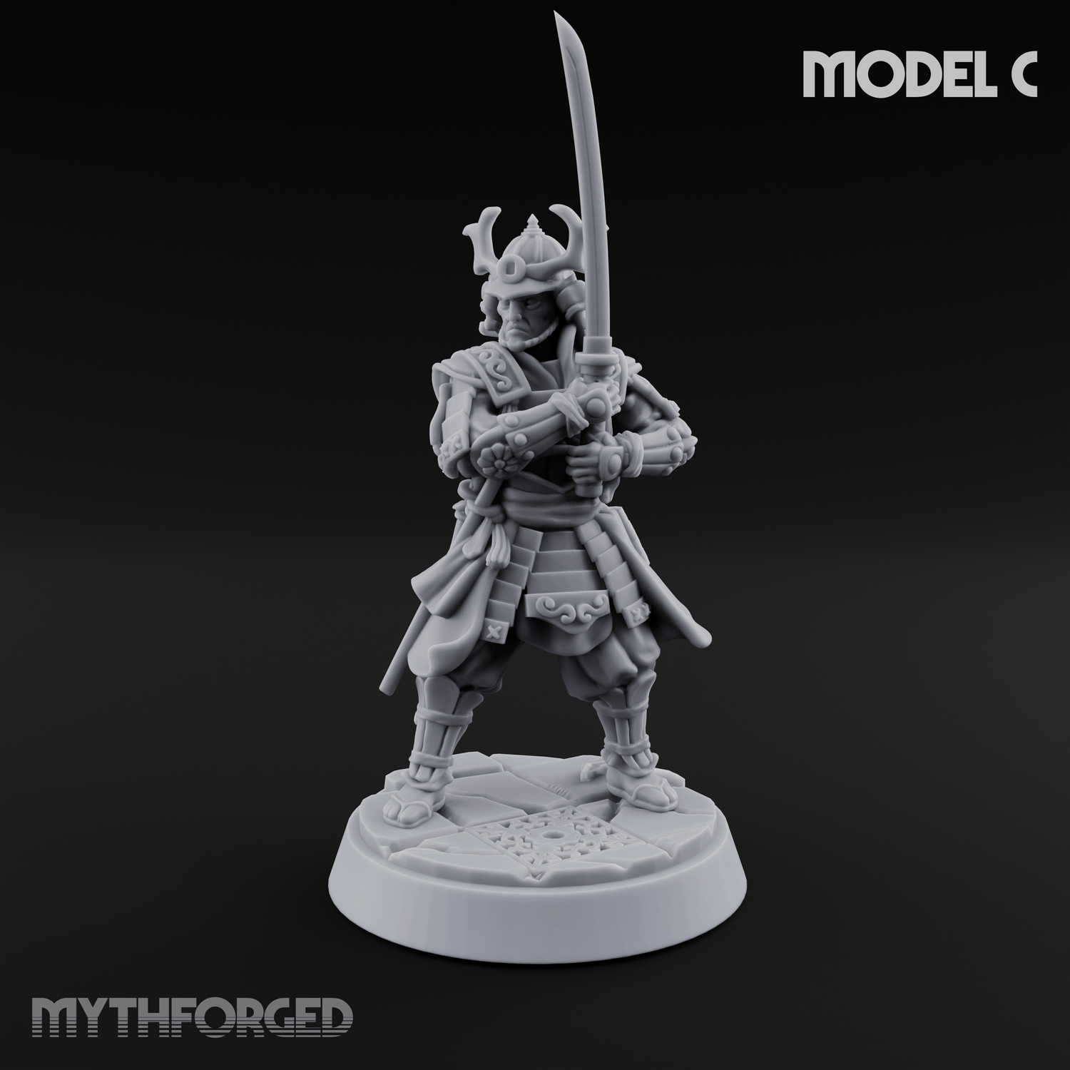 Stern Horned Samurai C Miniature for Dungeons and Dragons, Pathfinder or other TTRPGs