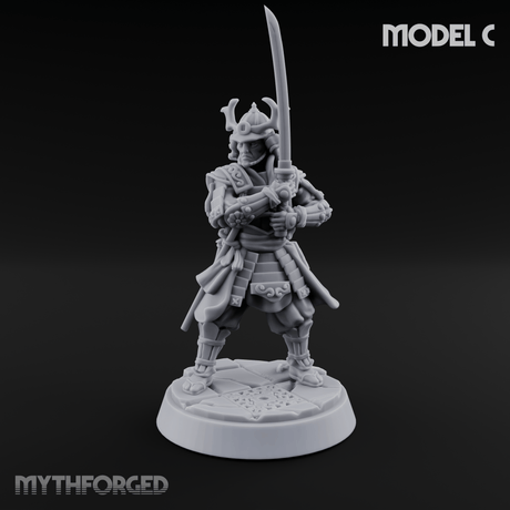 Stern Horned Samurai C Miniature for Dungeons and Dragons, Pathfinder or other TTRPGs