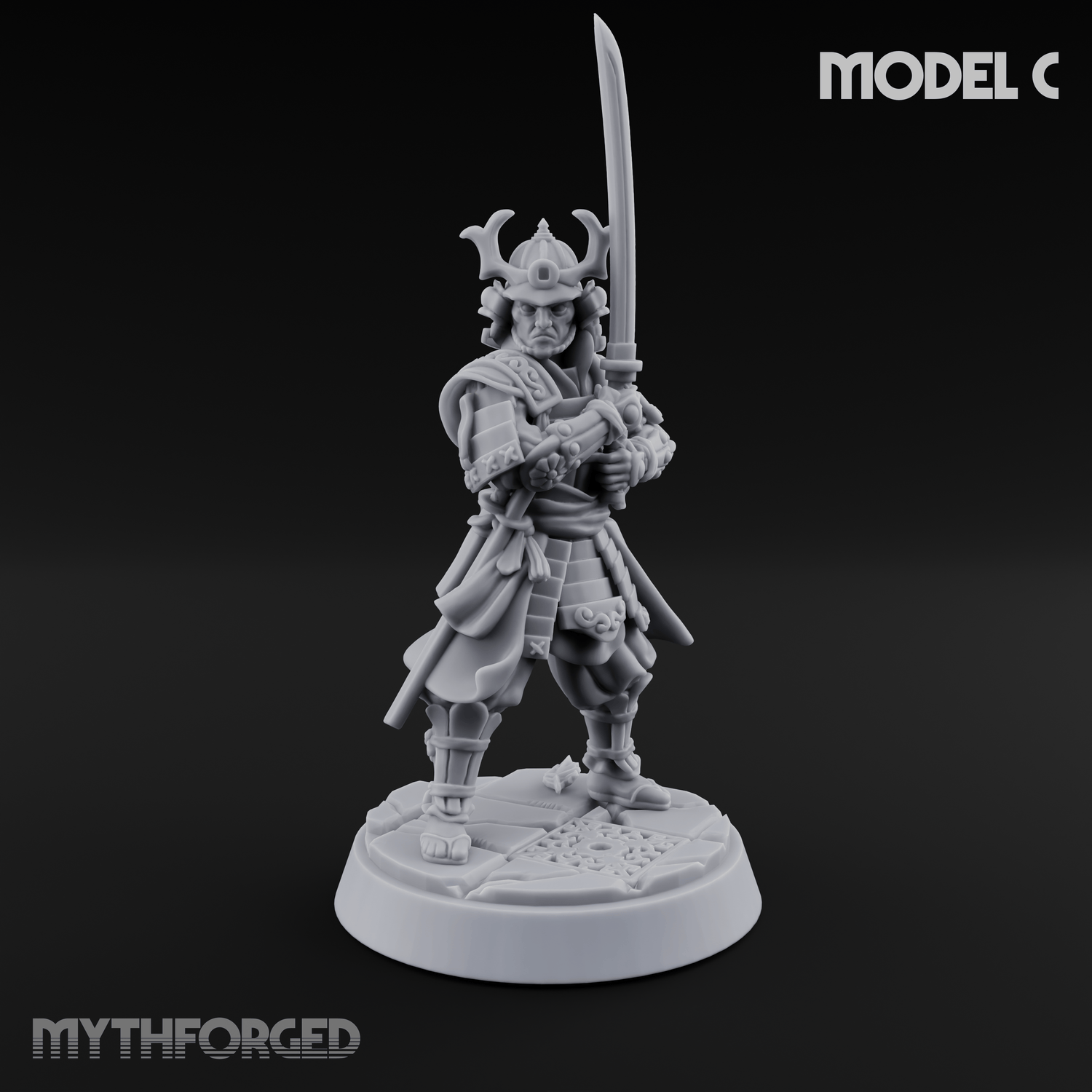 Stern Horned Samurai C Miniature for Dungeons and Dragons, Pathfinder or other TTRPGs
