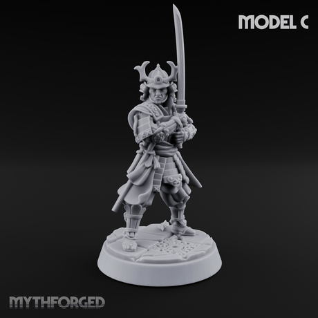 Stern Horned Samurai C Miniature for Dungeons and Dragons, Pathfinder or other TTRPGs