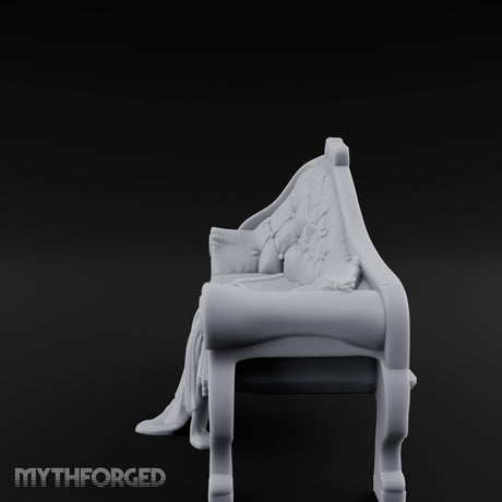 Blanket-Draped Tome-Rested Noble Tufted Chaise Longue Miniature for Dungeons and Dragons, Pathfinder or other TTRPGs