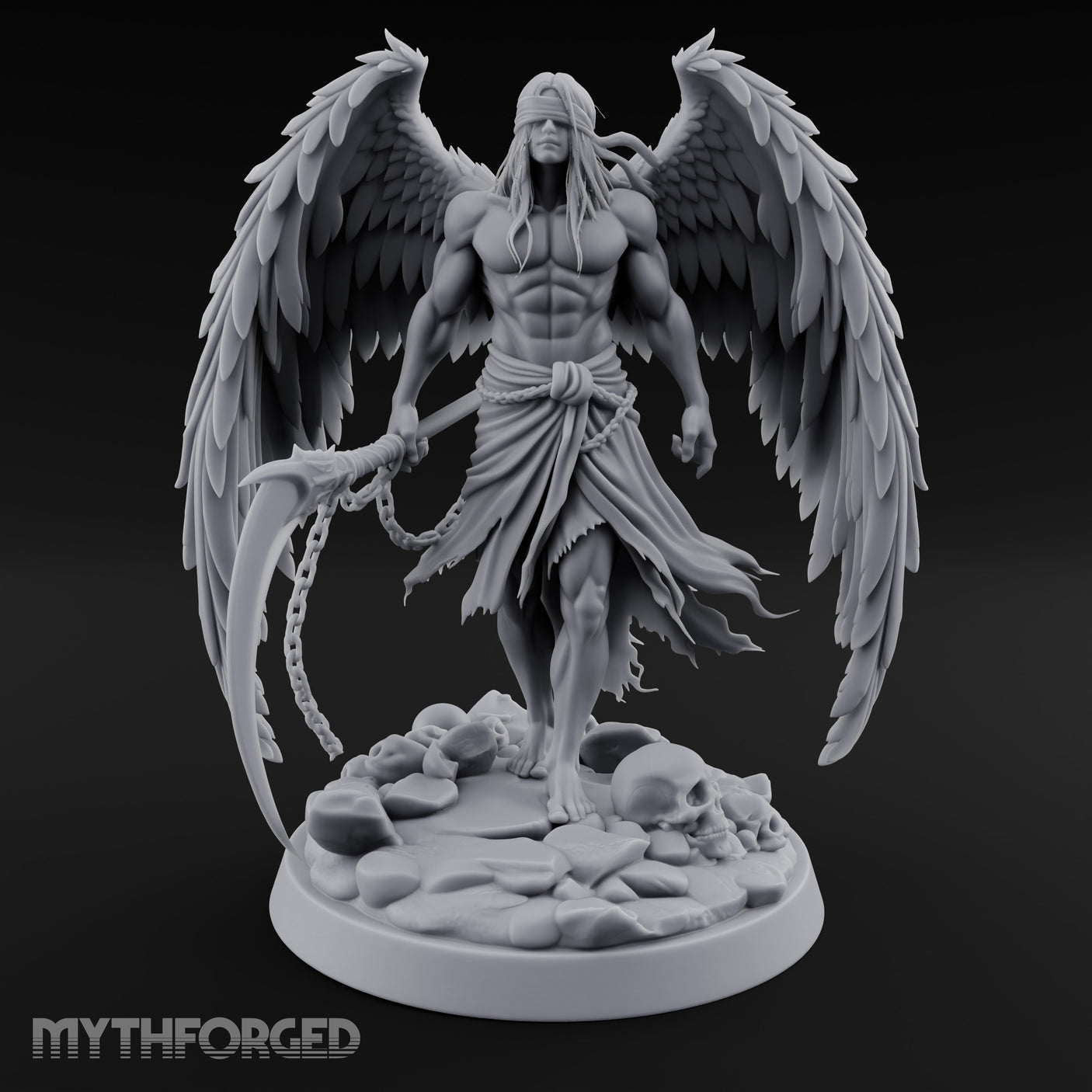 Blindfolded Chain Swinging Angel Warrior Miniature for Dungeons and Dragons, Pathfinder or other TTRPGs