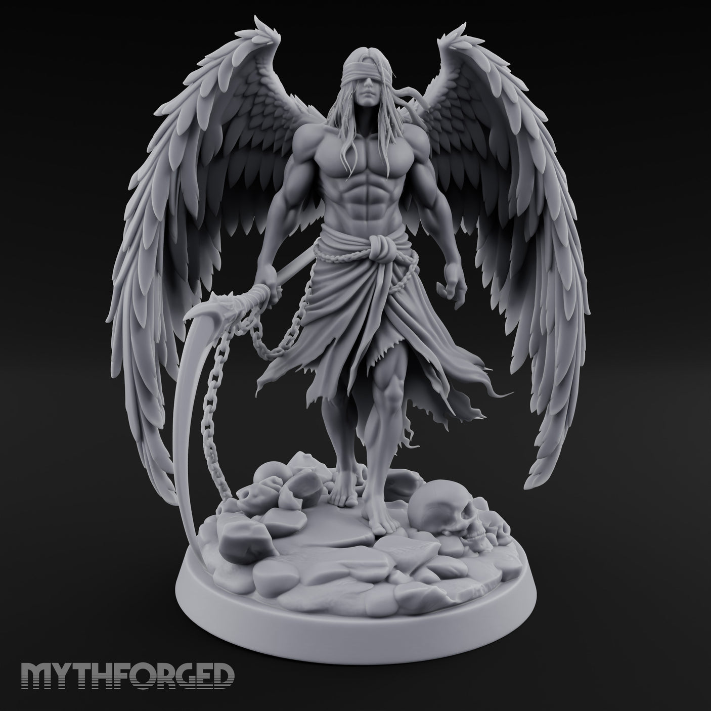 Blindfolded Chain Swinging Angel Warrior Miniature for Dungeons and Dragons, Pathfinder or other TTRPGs