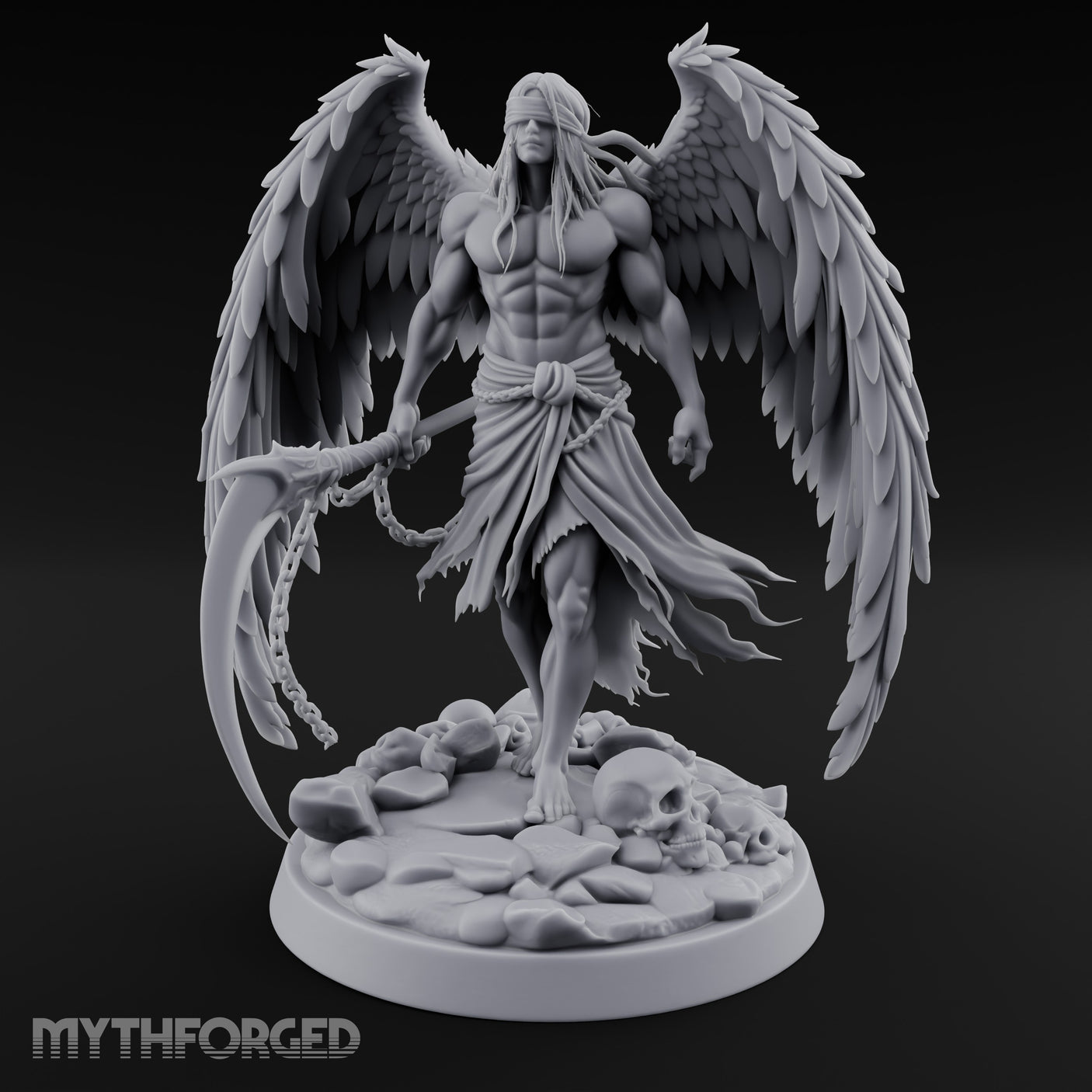 Blindfolded Chain Swinging Angel Warrior Miniature for Dungeons and Dragons, Pathfinder or other TTRPGs