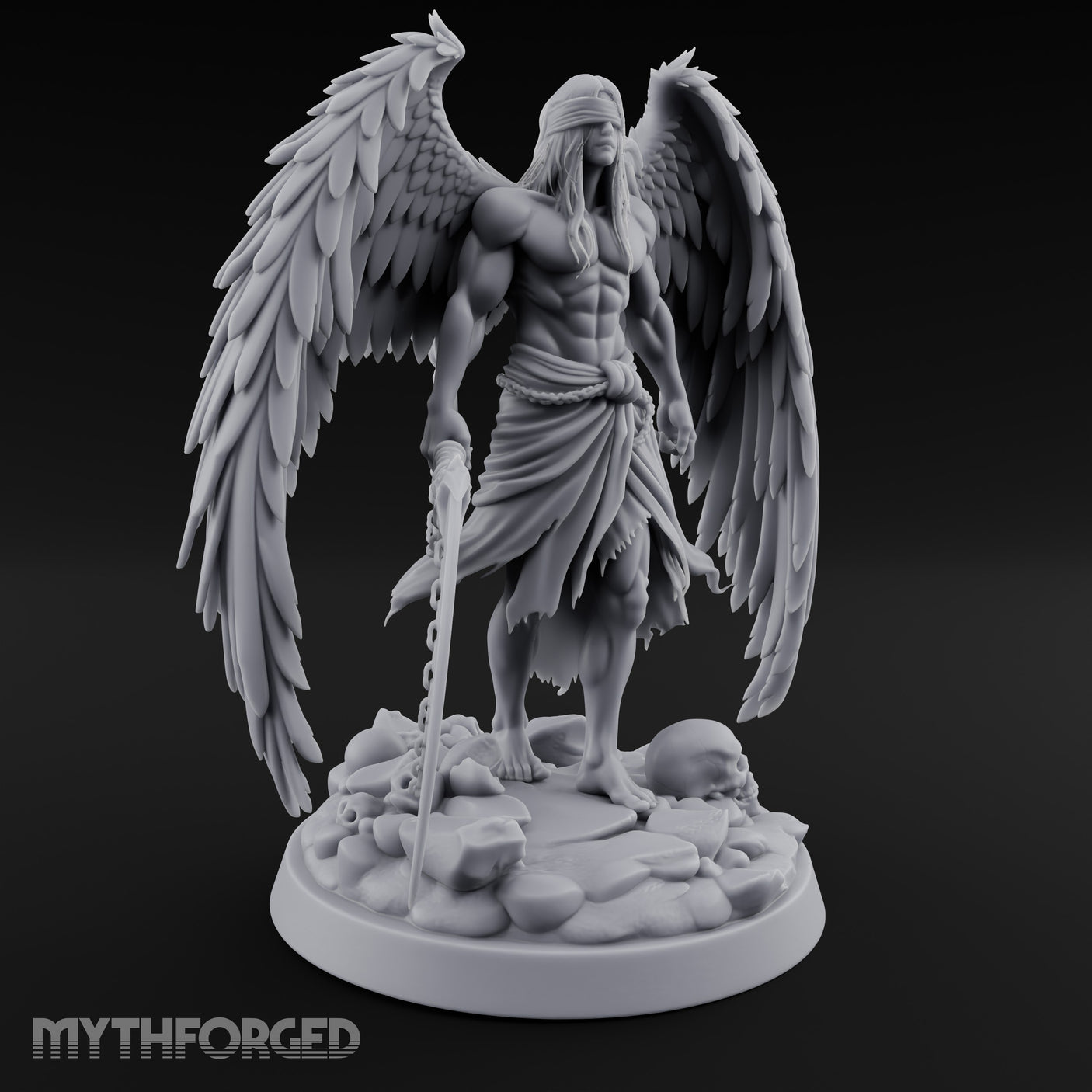 Blindfolded Chain Swinging Angel Warrior Miniature for Dungeons and Dragons, Pathfinder or other TTRPGs
