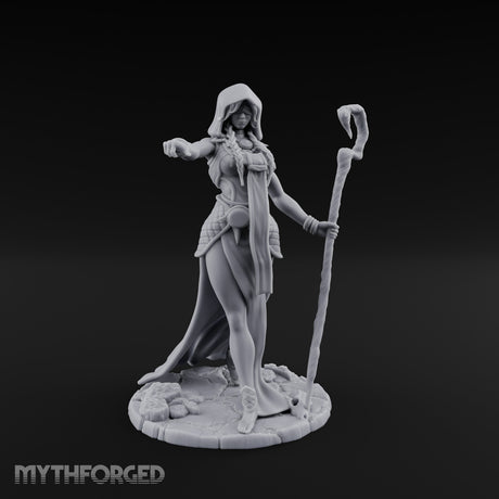 Blindfolded Staff Human Sorceress Miniature for Dungeons and Dragons, Pathfinder or other TTRPGs