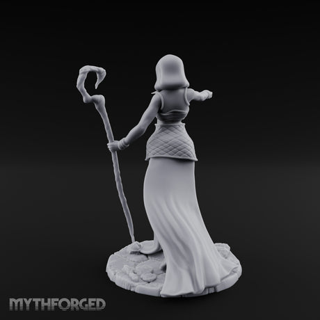 Blindfolded Staff Human Sorceress Miniature for Dungeons and Dragons, Pathfinder or other TTRPGs