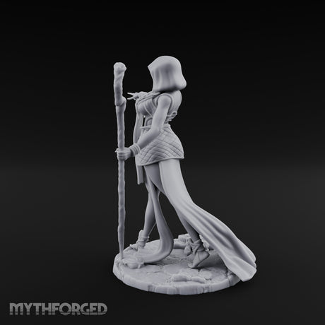 Blindfolded Staff Human Sorceress Miniature for Dungeons and Dragons, Pathfinder or other TTRPGs