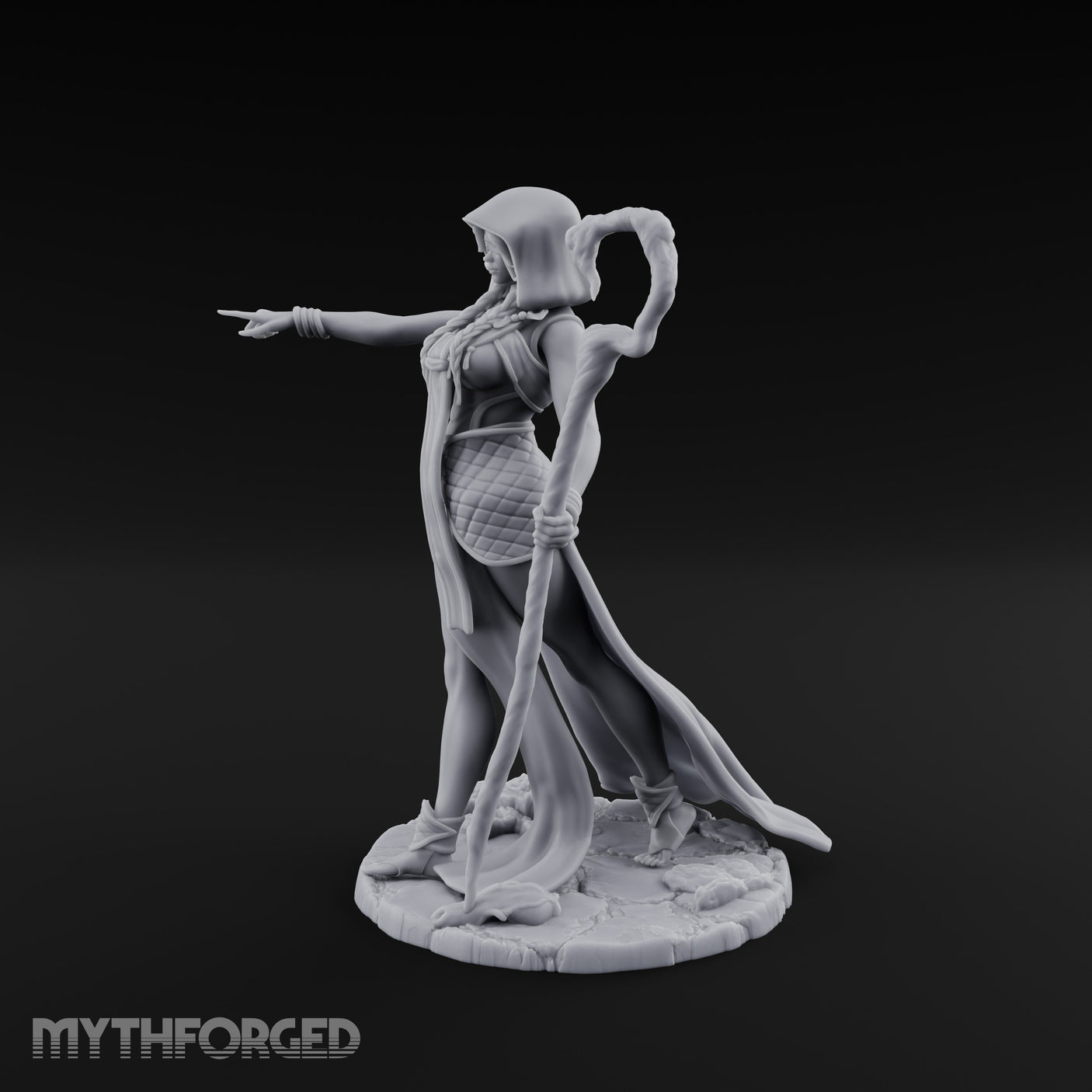 Blindfolded Staff Human Sorceress Miniature for Dungeons and Dragons, Pathfinder or other TTRPGs