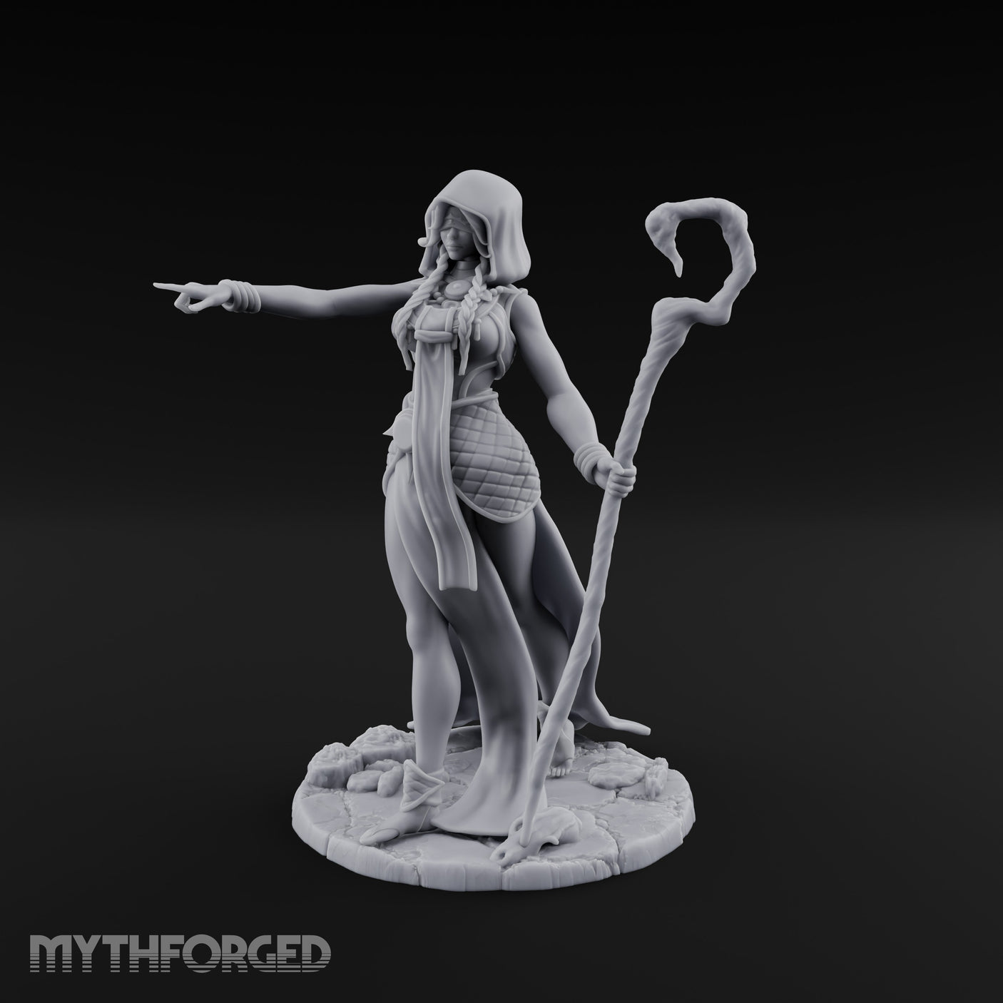 Blindfolded Staff Human Sorceress Miniature for Dungeons and Dragons, Pathfinder or other TTRPGs