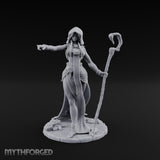 Blindfolded Staff Human Sorceress Miniature for Dungeons and Dragons, Pathfinder or other TTRPGs