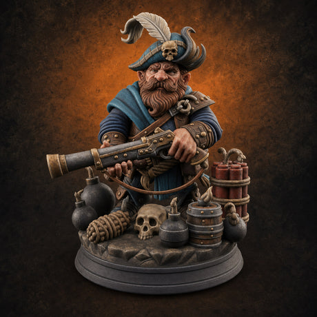Blunderbuss Brandishing Dwarf Pirate — painted concept preview (miniature supplied unpainted)