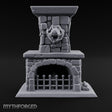 Boar-Mounted Grate-Barred Stone Hearth Fireplace Miniature for Dungeons and Dragons, Pathfinder or other TTRPGs
