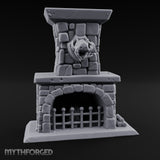 Boar-Mounted Grate-Barred Stone Hearth Fireplace Miniature for Dungeons and Dragons, Pathfinder or other TTRPGs