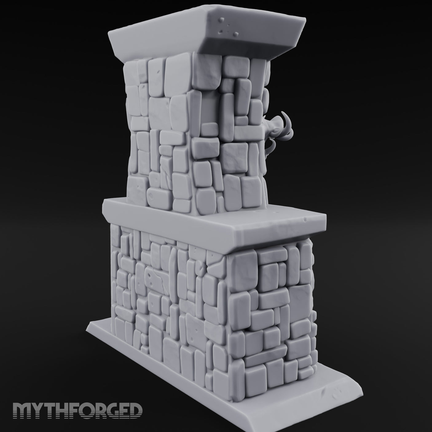 Boar-Mounted Grate-Barred Stone Hearth Fireplace Miniature for Dungeons and Dragons, Pathfinder or other TTRPGs