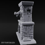 Boar-Mounted Grate-Barred Stone Hearth Fireplace Miniature for Dungeons and Dragons, Pathfinder or other TTRPGs