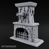 Boar-Mounted Grate-Barred Stone Hearth Fireplace Miniature for Dungeons and Dragons, Pathfinder or other TTRPGs