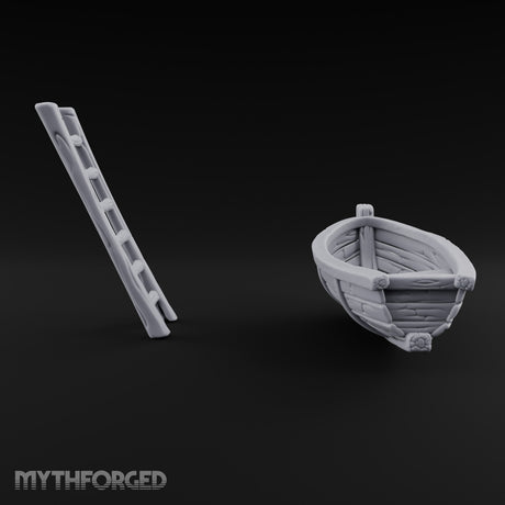 Not Seaworthy Yet Wooden Rowboat with Ladder