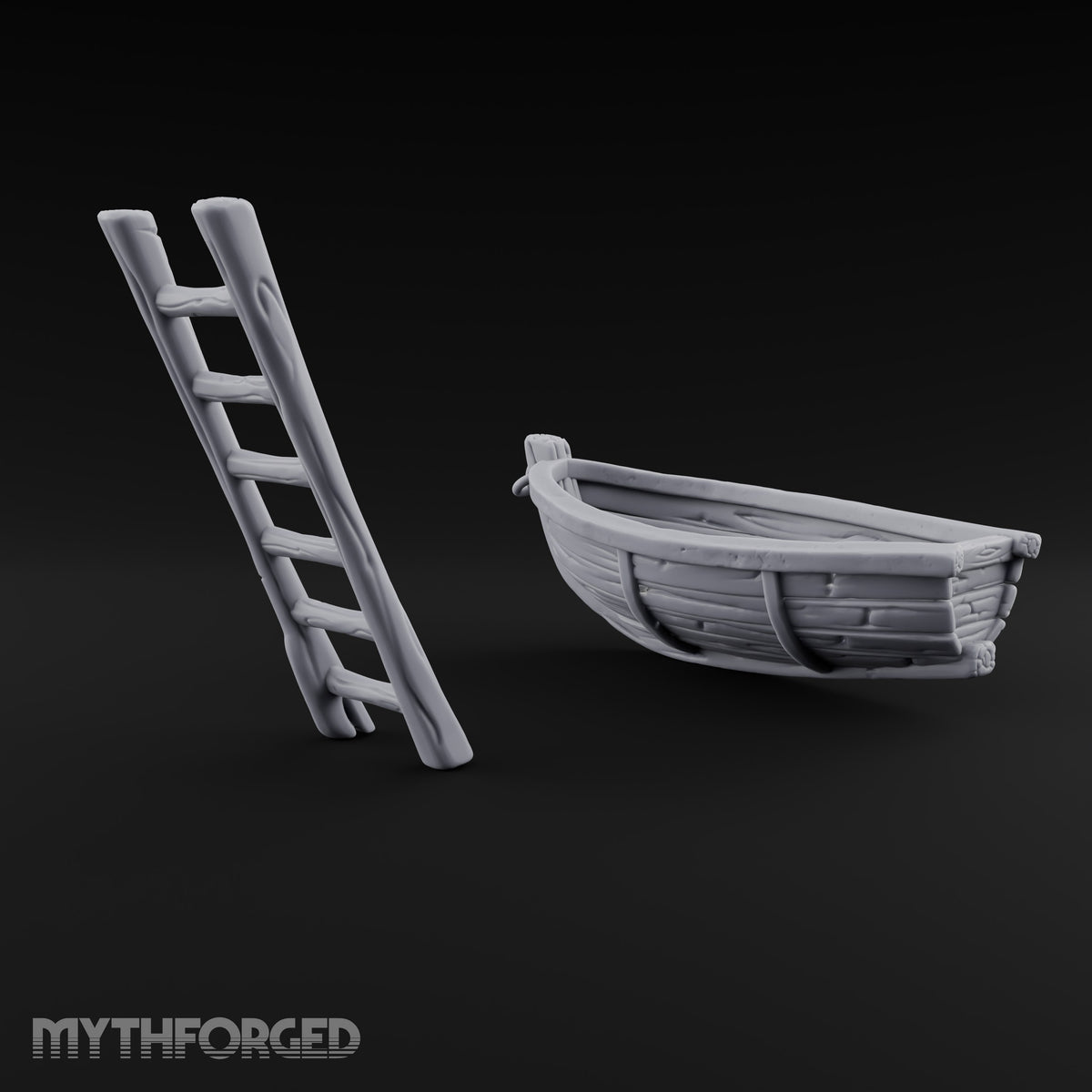 Not Seaworthy Yet Wooden Rowboat with Ladder