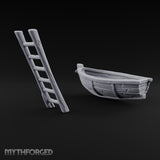 Not Seaworthy Yet Wooden Rowboat with Ladder