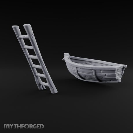 Not Seaworthy Yet Wooden Rowboat with Ladder