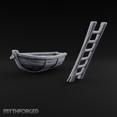 Not Seaworthy Yet Wooden Rowboat with Ladder