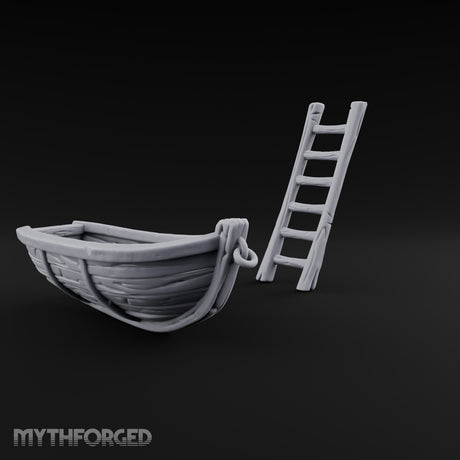 Not Seaworthy Yet Wooden Rowboat with Ladder