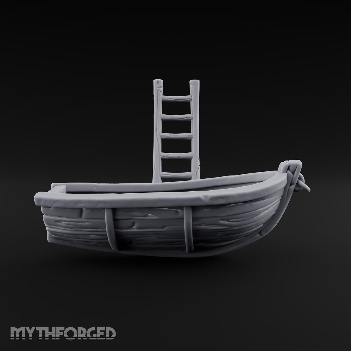 Not Seaworthy Yet Wooden Rowboat with Ladder