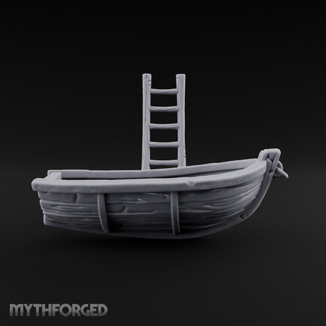 Not Seaworthy Yet Wooden Rowboat with Ladder