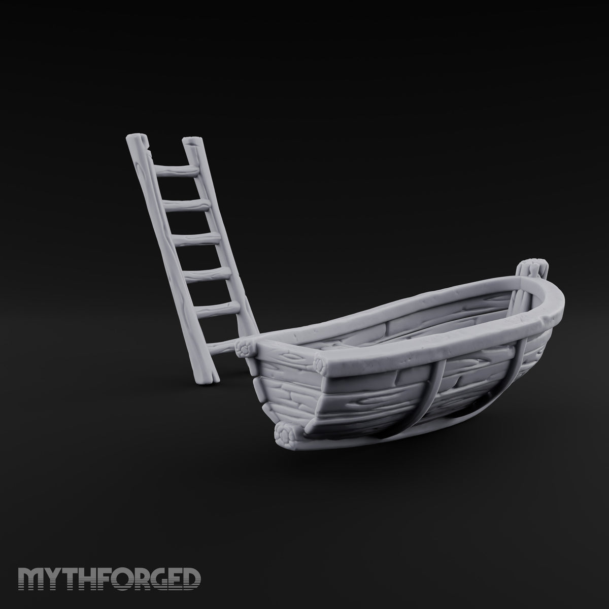 Not Seaworthy Yet Wooden Rowboat with Ladder