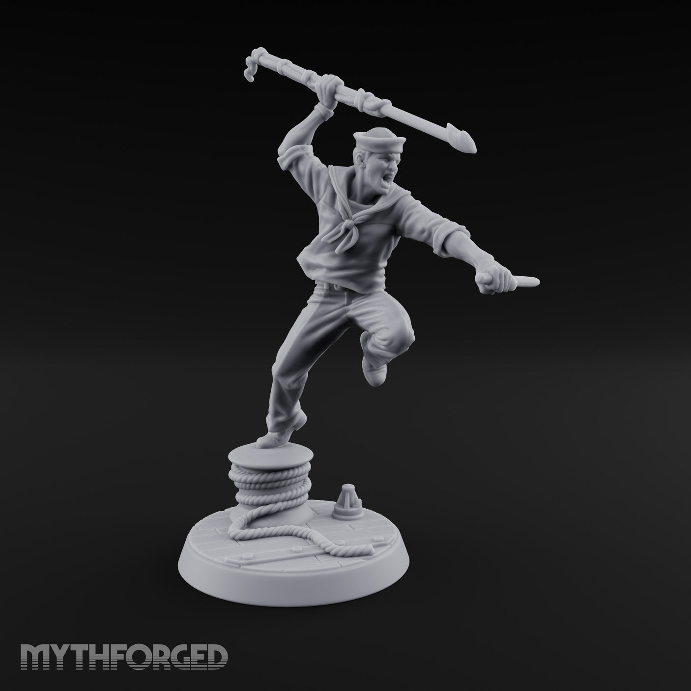 Boathook Swinging Human Sailor Miniature for Dungeons and Dragons, Pathfinder or other TTRPGs