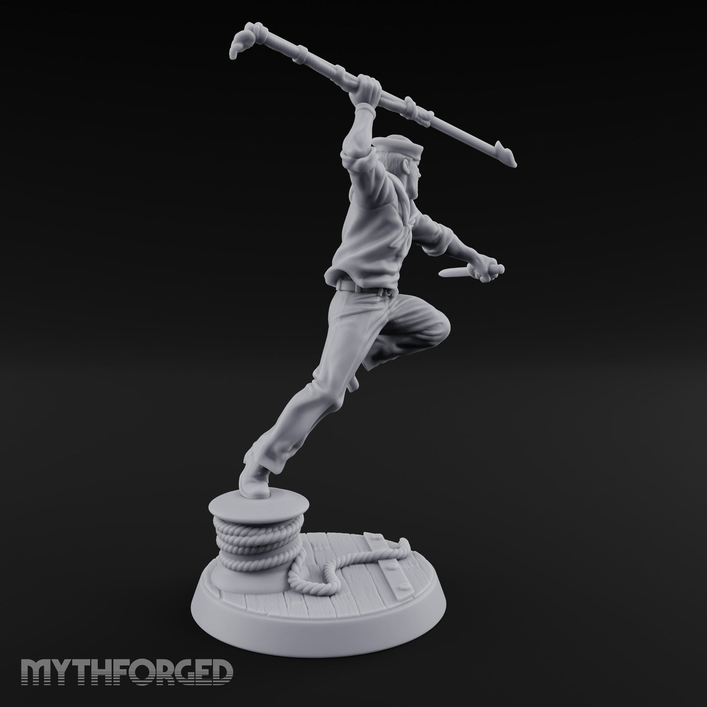 Boathook Swinging Human Sailor Miniature for Dungeons and Dragons, Pathfinder or other TTRPGs