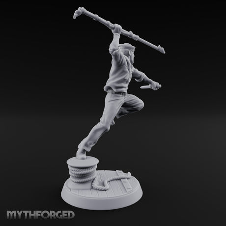 Boathook Swinging Human Sailor Miniature for Dungeons and Dragons, Pathfinder or other TTRPGs