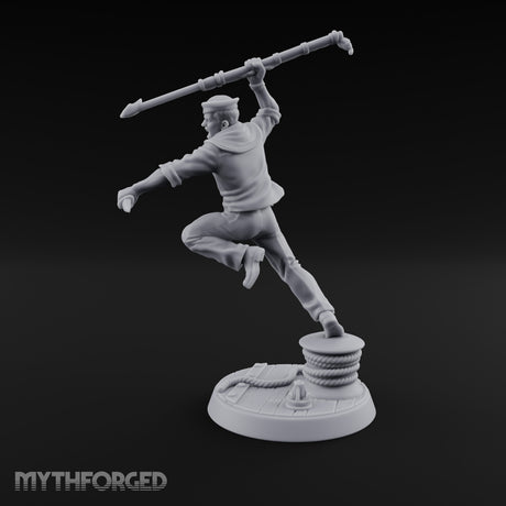 Boathook Swinging Human Sailor Miniature for Dungeons and Dragons, Pathfinder or other TTRPGs