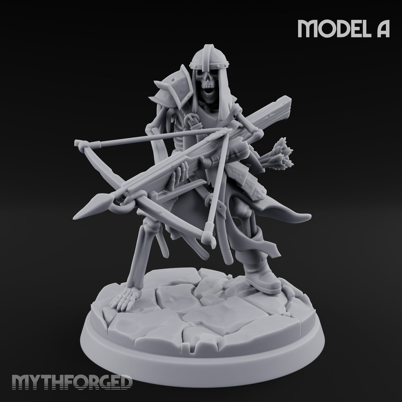 Bolt And Scythe Wielding Skeleton Ranged Warrior A Miniature for Dungeons and Dragons, Pathfinder or other TTRPGs
