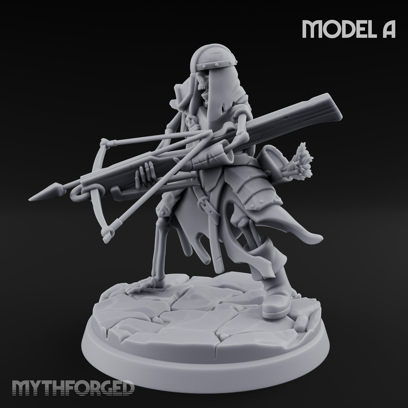 Bolt And Scythe Wielding Skeleton Ranged Warrior A Miniature for Dungeons and Dragons, Pathfinder or other TTRPGs