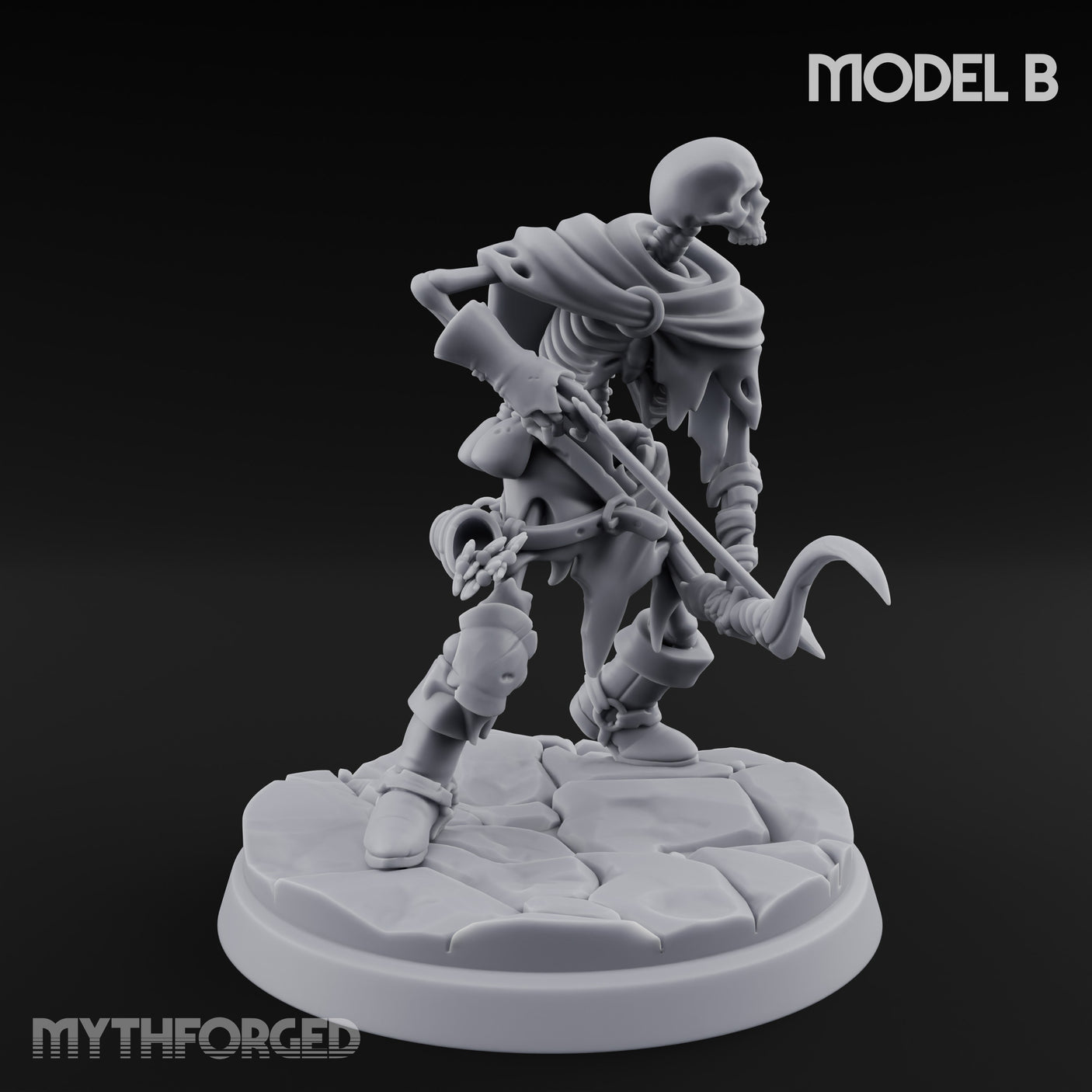 Bolt And Scythe Wielding Skeleton Ranged Warrior B Miniature for Dungeons and Dragons, Pathfinder or other TTRPGs