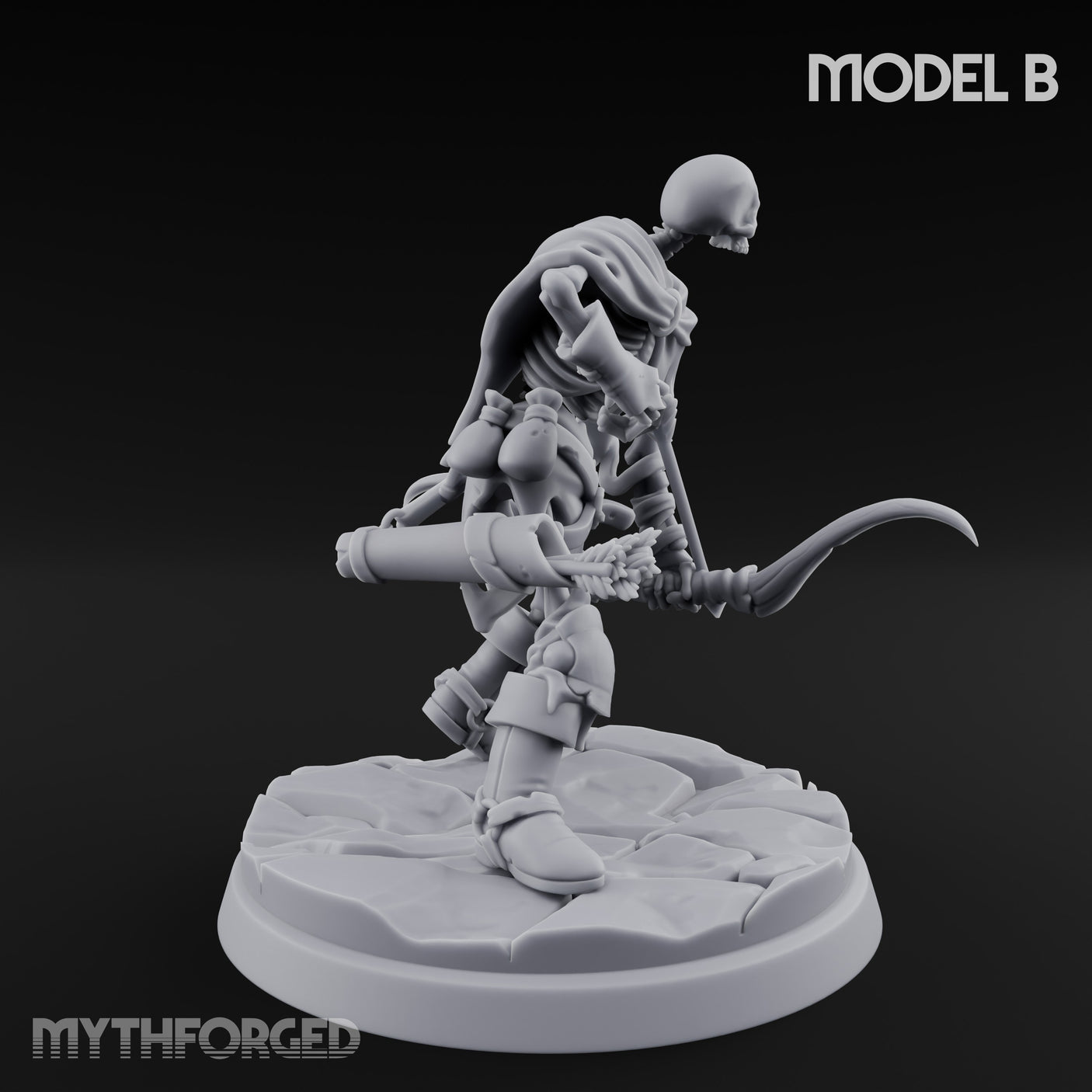 Bolt And Scythe Wielding Skeleton Ranged Warrior B Miniature for Dungeons and Dragons, Pathfinder or other TTRPGs