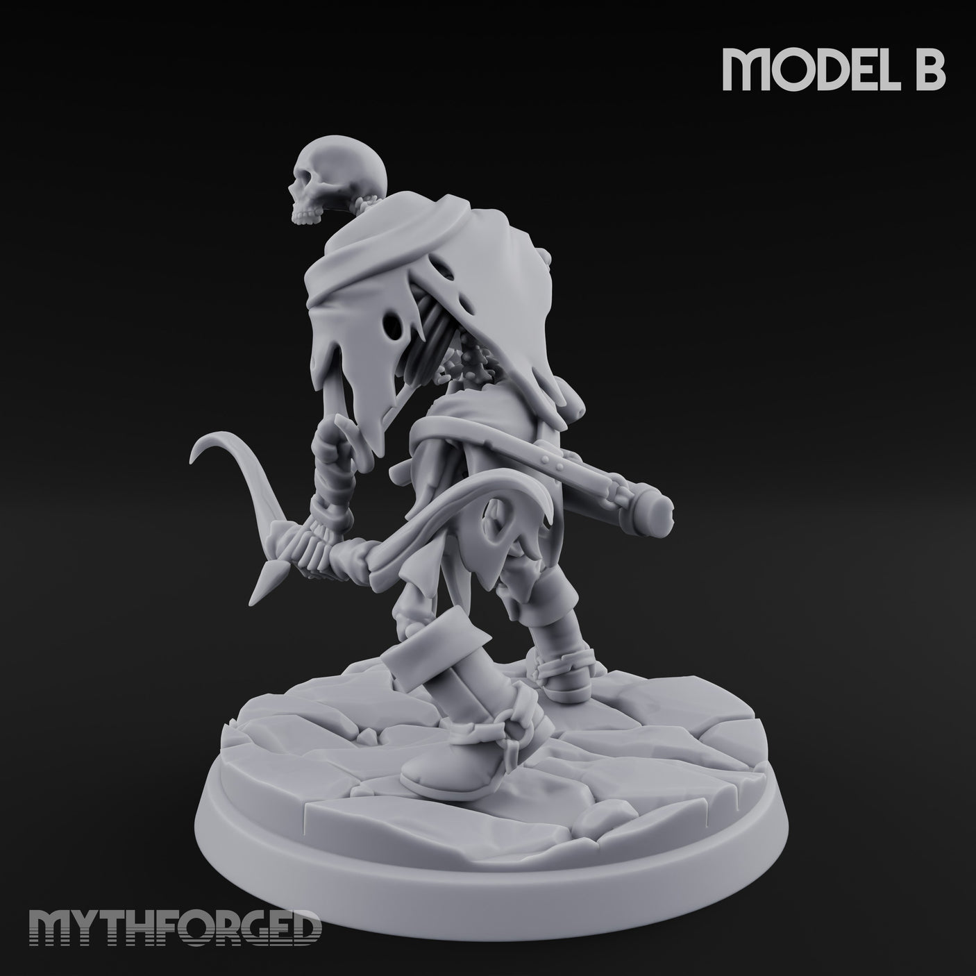Bolt And Scythe Wielding Skeleton Ranged Warrior B Miniature for Dungeons and Dragons, Pathfinder or other TTRPGs