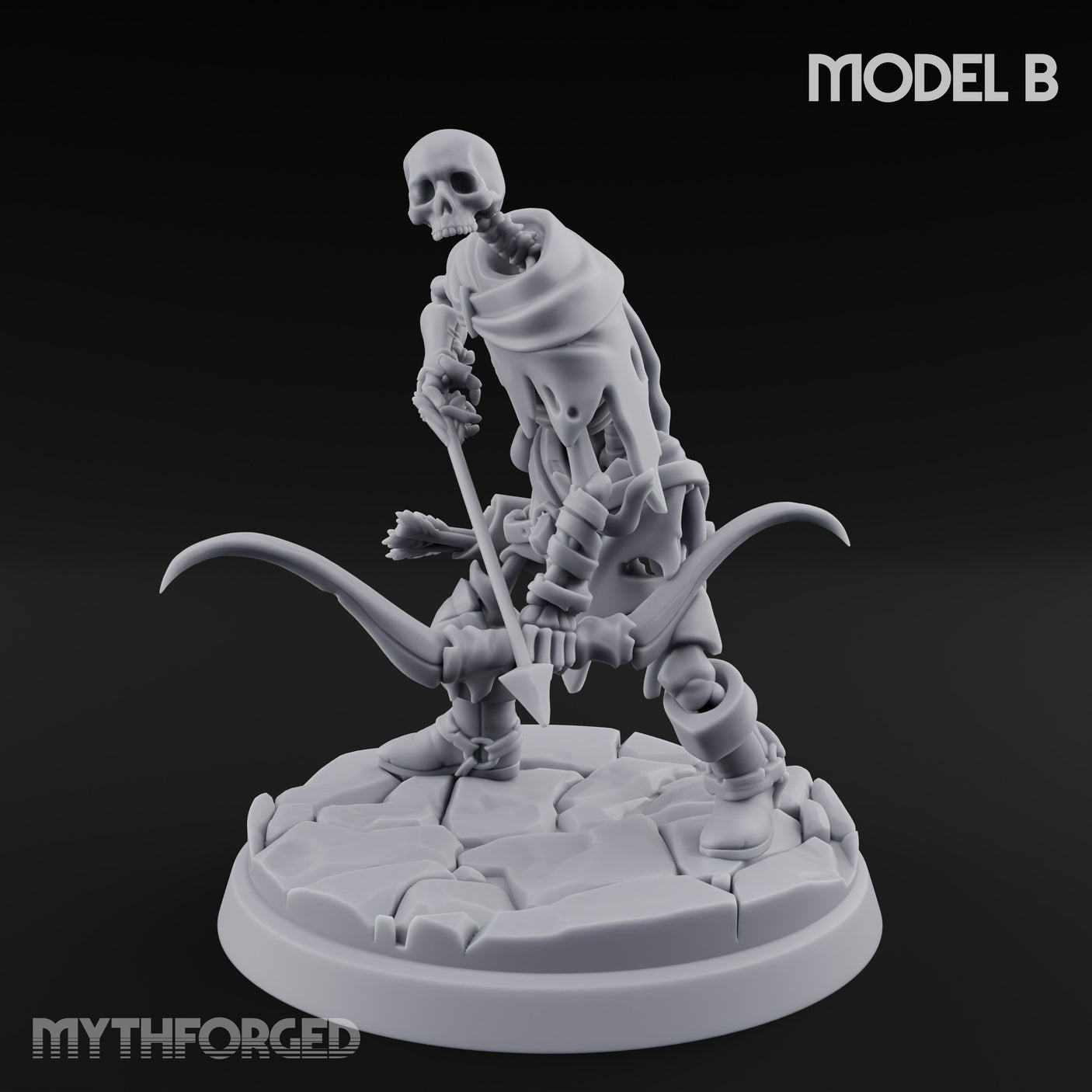 Bolt And Scythe Wielding Skeleton Ranged Warrior B Miniature for Dungeons and Dragons, Pathfinder or other TTRPGs