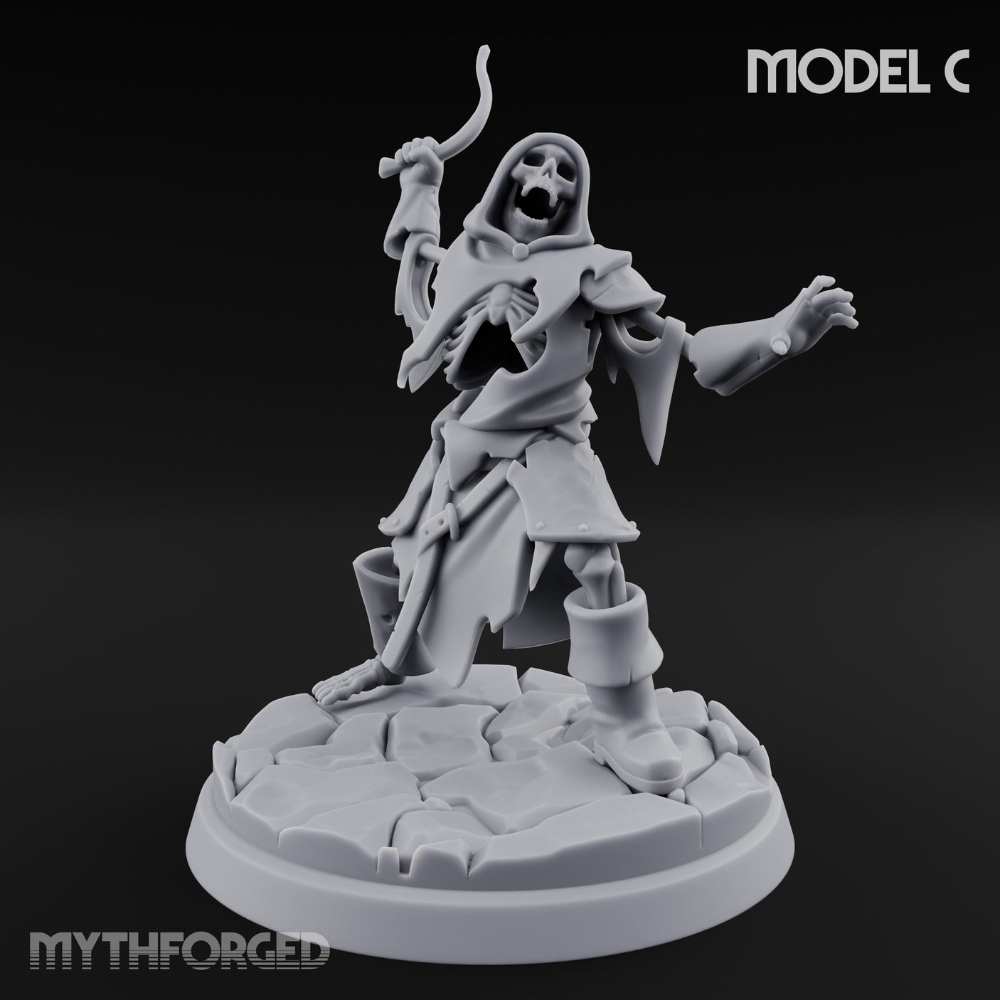 Bolt And Scythe Wielding Skeleton Ranged Warrior C Miniature for Dungeons and Dragons, Pathfinder or other TTRPGs