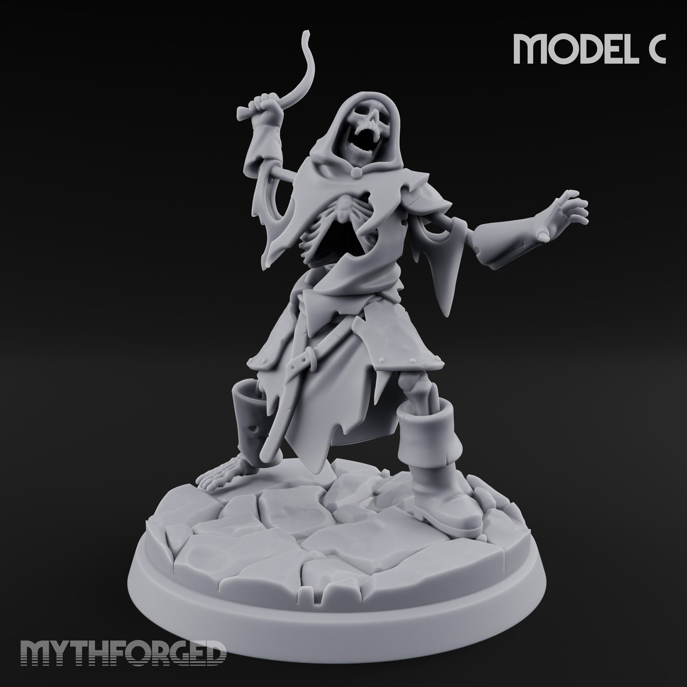 Bolt And Scythe Wielding Skeleton Ranged Warrior C Miniature for Dungeons and Dragons, Pathfinder or other TTRPGs