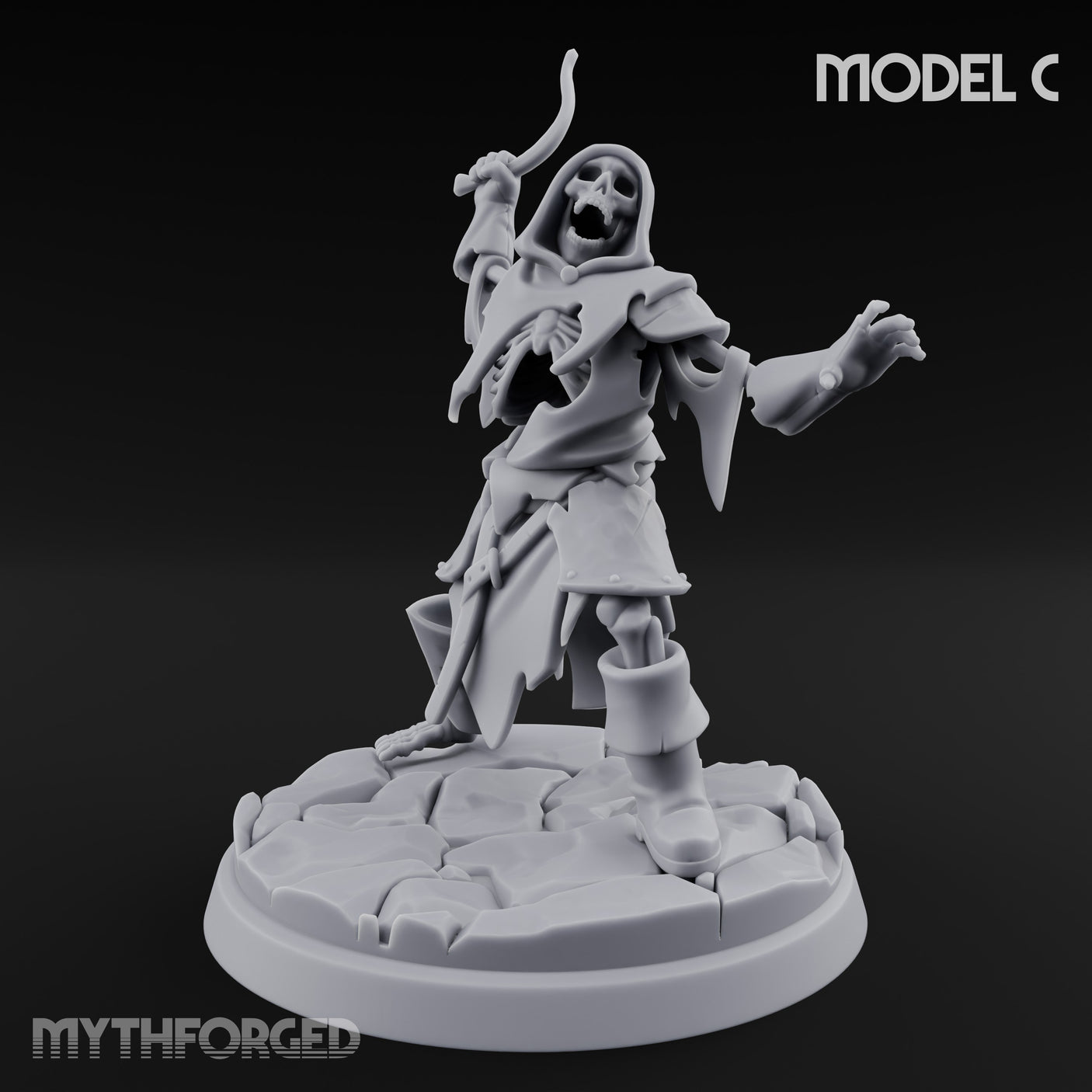 Bolt And Scythe Wielding Skeleton Ranged Warrior C Miniature for Dungeons and Dragons, Pathfinder or other TTRPGs