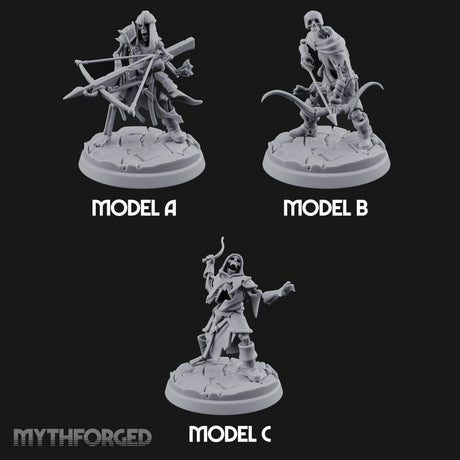 Bolt And Scythe Wielding Skeleton Ranged Warriors Miniature for Dungeons and Dragons, Pathfinder or other TTRPGs